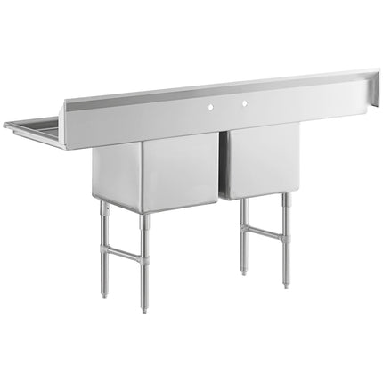 Bồn rửa công nghiệp 2 ngăn inox Regency 188 cm chân inox, hai bàn ráo 46 cm, bồn 46 x 46 x 36 cm