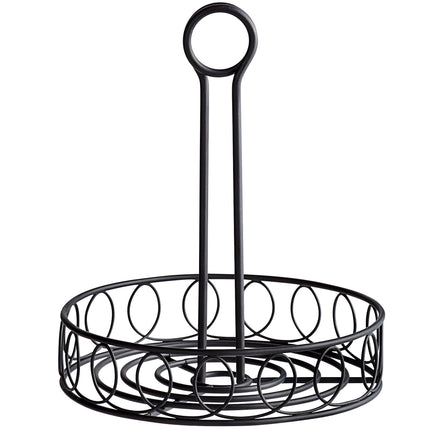 Khay đựng gia vị Choice đen tròn Spiral sắt rèn với giá kẹp thẻ - 20,3 cm x 24,1 cm