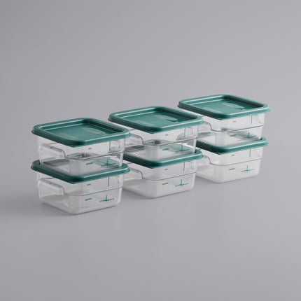 Hộp đựng thực phẩm nhựa polycarbonate vuông trong suốt kèm nắp xanh lá Vigor 1,9 lít - Bộ 6 cái