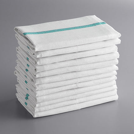 Khăn bếp cotton sọc màu xanh lá trắng Choice 680 g 66 x 38,1 cm - Gói 12 cái