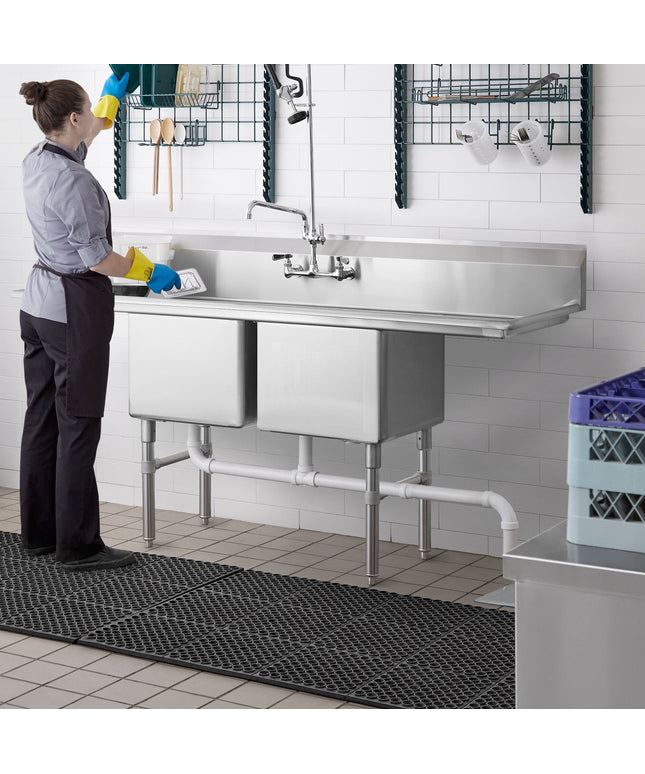 Bồn rửa công nghiệp 2 ngăn inox Regency 188 cm chân inox, hai bàn ráo 46 cm, bồn 46 x 46 x 36 cm