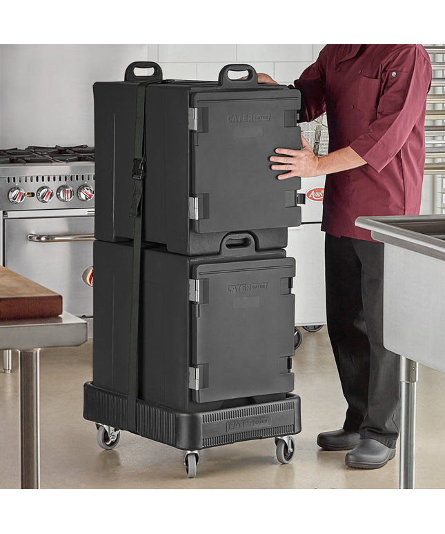 Bộ thùng giữ nhiệt CaterGator đen 2 thùng nạp trước 5 khay kèm xe đẩy và dây đai