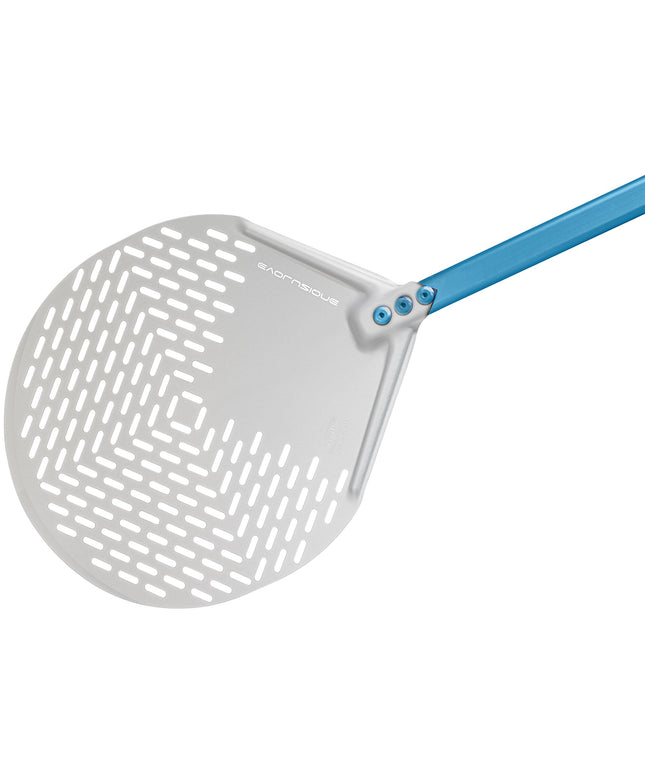 Xẻng pizza nhôm anod tròn có lỗ GI Metal Evoluzione 36 cm cán 119 cm E-37F/120