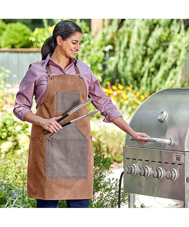 Tạp dề nướng vải bố dày bền màu nâu tuyết tùng Backyard Pro 82,5 x 67,3 cm