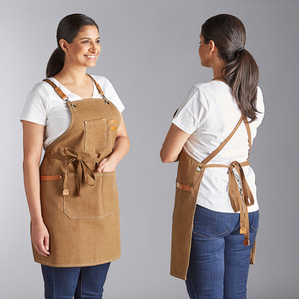 Tạp dề yếm vải canvas dày dây đeo chéo lưng có thể tùy chỉnh Acopa Hazleton nâu mocha, 3 túi