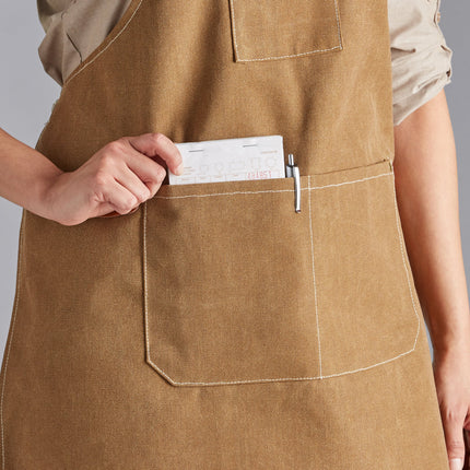 Tạp dề yếm vải canvas dày dây đeo chéo lưng có thể tùy chỉnh Acopa Hazleton nâu mocha, 3 túi