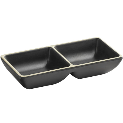 Đĩa đựng sốt melamine 2 ngăn Acopa Ugoki đen mờ viền ngà 118 ml - Gói 12 cái
