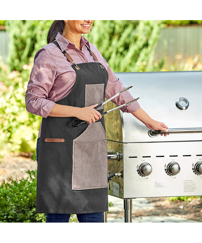 Tạp dề nướng vải canvas dày Backyard Pro than chì, túi tiện ích