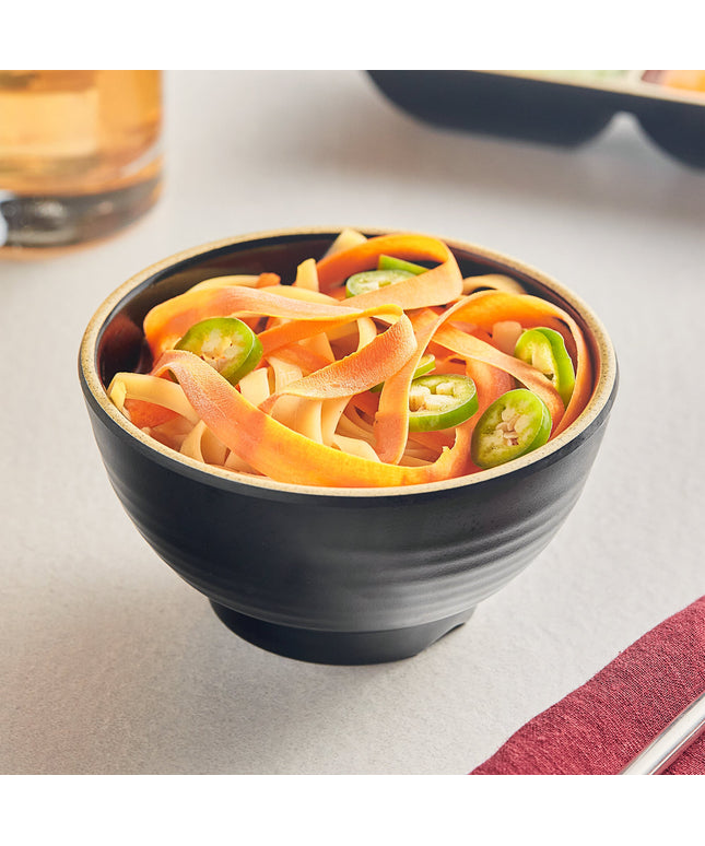 Tô melamine đen mờ viền ngà Acopa Ugoki 10 oz (296 ml) - Gói 12 cái