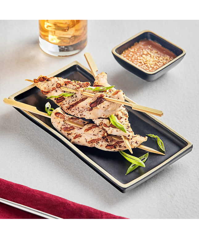 Đĩa chữ nhật melamine đen mờ Acopa Ugoki 21 x 11 cm viền ngà - Gói 12 cái