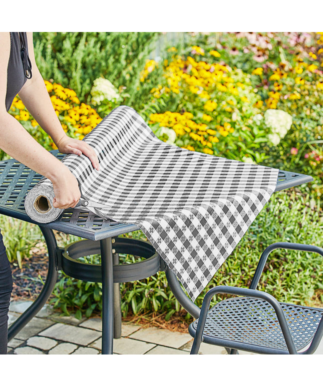Khăn trải bàn vinyl họa tiết caro màu đen mặt lót nỉ Choice khổ rộng 132,1 cm, cuộn 25 yard