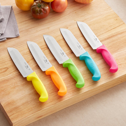 Dao Santoku lưỡi granton Choice 17,8 cm cán vàng neon