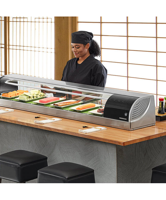 Tủ mát trưng bày sushi Hoshizaki HNC-150BA-R-SLH cong thủy tinh làm lạnh Sushi trưng bày Case 149,9 cm - Right Side Comp
