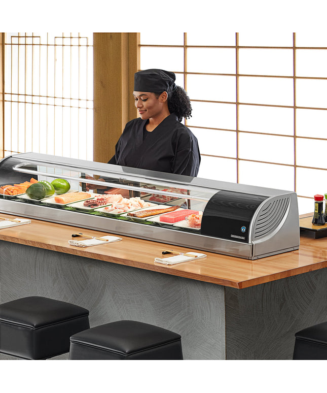 Tủ mát trưng bày sushi Hoshizaki HNC-180BA-R-SLH cong thủy tinh làm lạnh Sushi trưng bày Case 180,3 cm - Right Side Comp