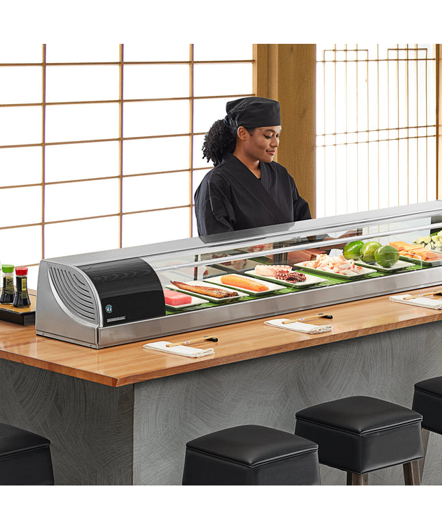 Tủ trưng bày sushi lạnh kính cong Hoshizaki HNC-210BA-L-SLH 211 cm - Máy nén bên trái