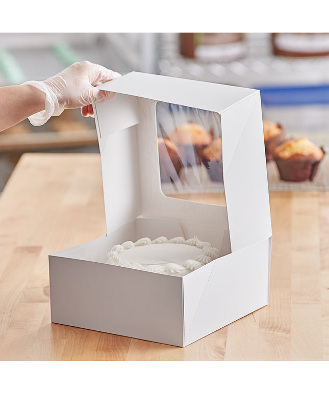 Hộp bánh có cửa sổ bật tự động 23 x 23 x 10 cm trắng - Gói 10 cái