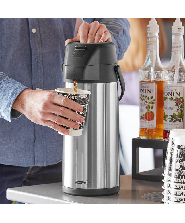 Bình ủ cà phê inox lót inox Acopa 3 lít decaf nút bấm