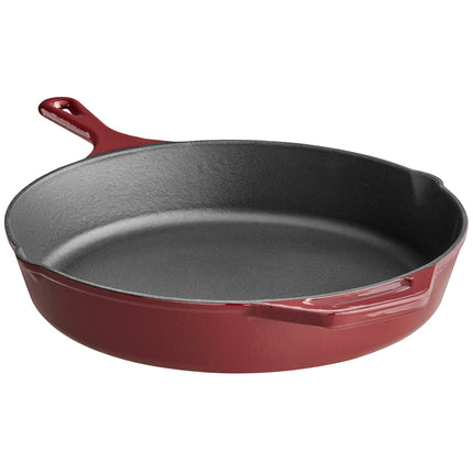 Chảo gang tráng men Valor màu đỏ merlot 30 cm, có tay cầm phụ