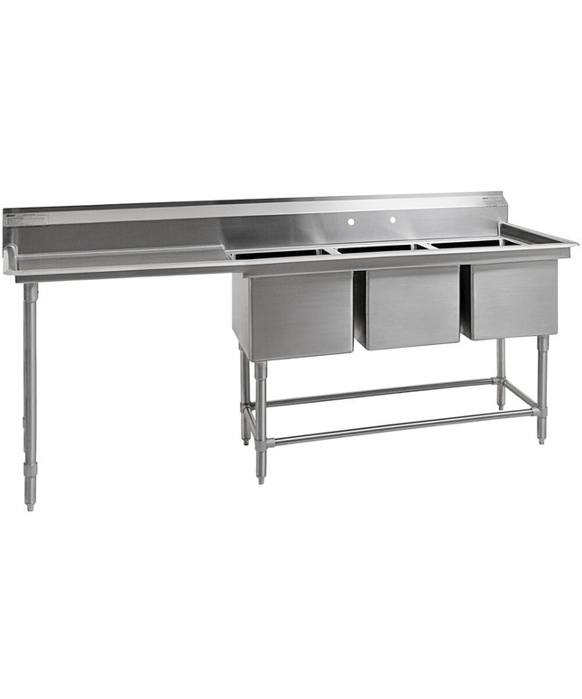 Bồn rửa thương mại ba khoang Eagle Group FN2060-3-36 Spec-Master 263 cm kèm bàn ráo trái 91 cm
