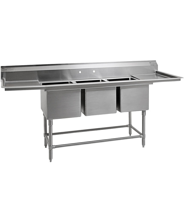 Bồn rửa 3 ngăn thương mại Eagle Group Spec-Master FN2860-3-18 259 cm kèm 2 bàn thoát nước 46 cm
