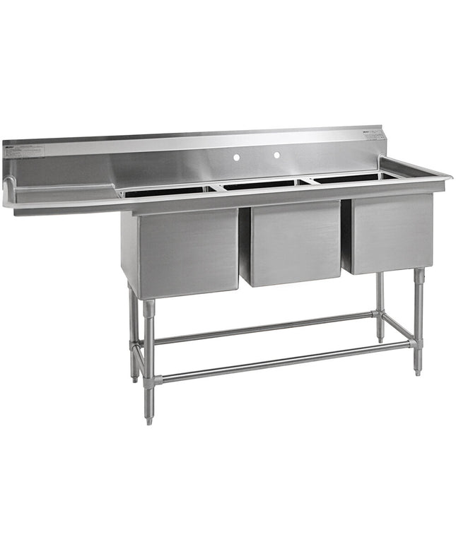 Bồn rửa công nghiệp 3 ngăn Eagle Group Spec-Master 217 cm, mặt để ráo trái 46 cm, FN2060-3-18L-14/3