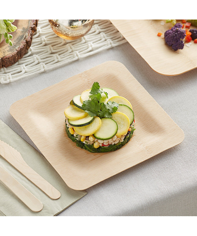 Đồ dùng ăn uống thân thiện môi trường EcoChoice 17,8 cm phân hủy sinh học đĩa vuông tre - Gói 25 cái