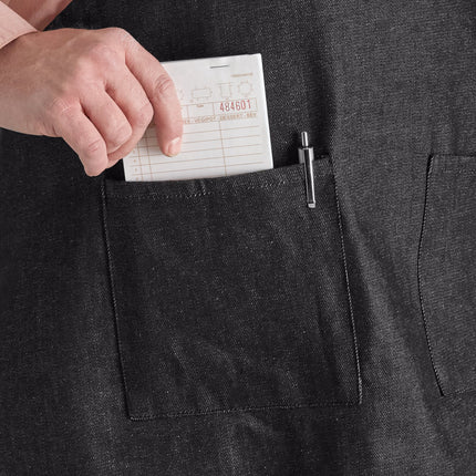Tạp dề yếm vải denim điều chỉnh được Acopa Kennett đen, 3 túi và dây viền đen