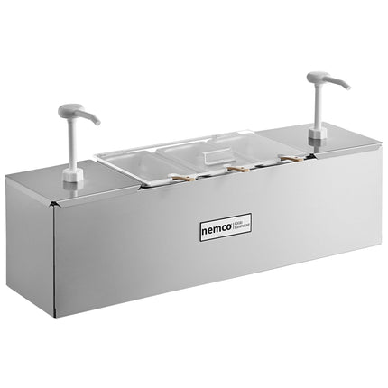 Quầy gia vị thép không gỉ Nemco 88100-CB-1 rộng 66 cm kèm 2 vòi bơm 2,8 lít và khay gia vị 5,8 lít