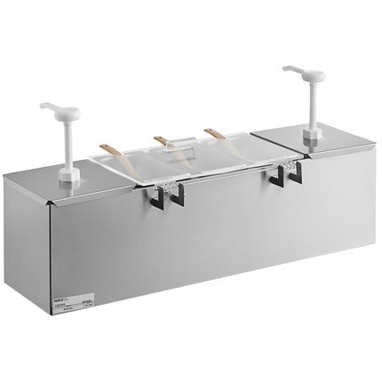 Quầy gia vị thép không gỉ Nemco 88100-CB-1 rộng 66 cm kèm 2 vòi bơm 2,8 lít và khay gia vị 5,8 lít