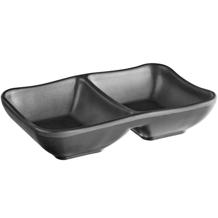 Đĩa nước chấm melamine 2 ngăn Acopa Izumi đen mờ 89 ml - Hộp 12 cái