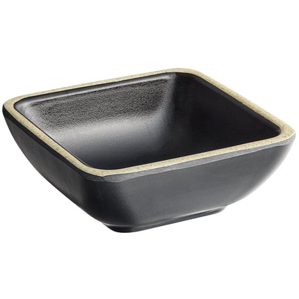 Đĩa đựng sốt melamine vuông Acopa Ugoki 59 ml màu đen mờ viền ngà - Gói 12 cái