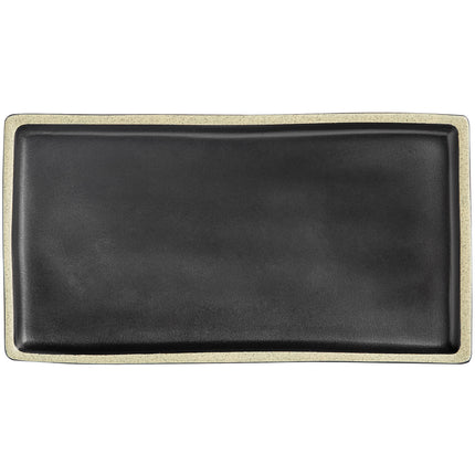 Đĩa chữ nhật melamine đen mờ Acopa Ugoki 21 x 11 cm viền ngà - Gói 12 cái