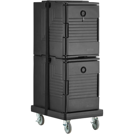Bộ thùng giữ nhiệt nạp trước Choice đen 12 khay kèm xe đẩy và dây đai