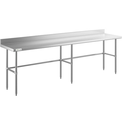 Bàn làm việc chân hở thép không gỉ 304 Regency 61 x 274 cm với gờ chắn 10 cm