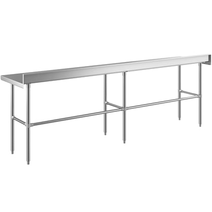 Bàn làm việc chân hở thép không gỉ 304 Regency 61 x 274 cm với gờ chắn 10 cm