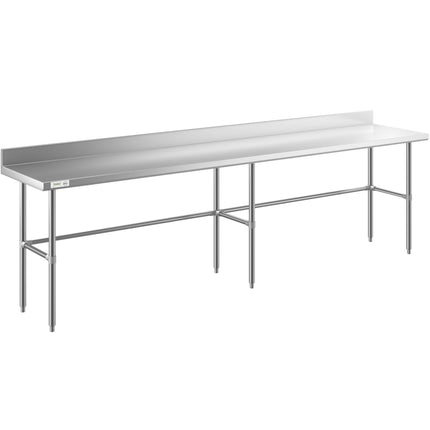 Bàn thao tác inox 304 chân hở gauge 16 tấm chắn sau 10 cm Regency 61 x 305 cm