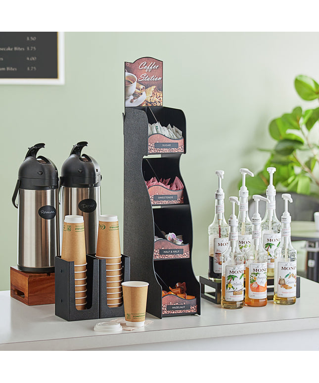 Hộp đựng gia vị 8 ngăn đứng đặt bàn ServSense đen kèm decal tiêu đề 15 x 33 x 68 cm