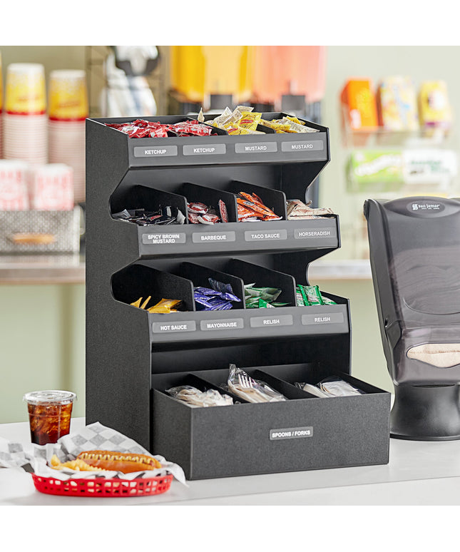 Giá đựng gia vị để bàn 15 ngăn có ngăn kéo đáy ServSense màu đen 40,6 x 30,5 x 61 cm