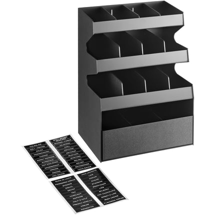 Giá đựng gia vị để bàn 15 ngăn có ngăn kéo đáy ServSense màu đen 40,6 x 30,5 x 61 cm