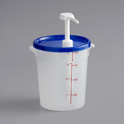 Bộ vòi bơm gia vị Choice kèm hộp tròn trong mờ 3,8 lít nắp xanh dương, vòi bơm 30 ml