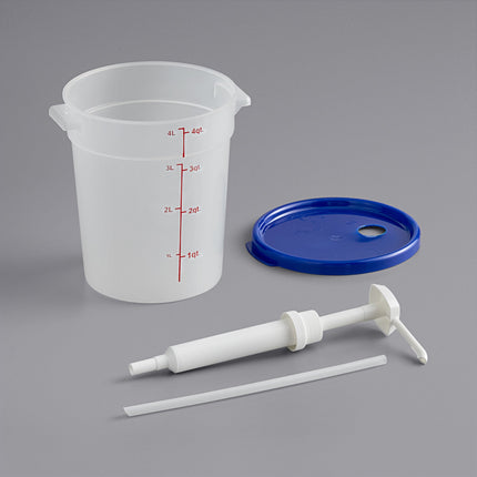 Bộ vòi bơm gia vị Choice kèm hộp tròn trong mờ 3,8 lít nắp xanh dương, vòi bơm 30 ml