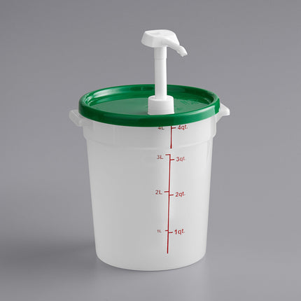 Bộ vòi bơm gia vị Choice kèm hộp tròn trong mờ 3,8 lít nắp xanh lá, vòi bơm 30 ml
