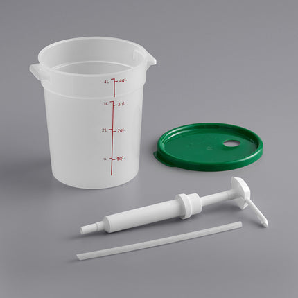 Bộ vòi bơm gia vị Choice kèm hộp tròn trong mờ 3,8 lít nắp xanh lá, vòi bơm 30 ml
