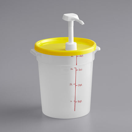 Bộ vòi bơm gia vị Choice kèm hộp tròn trong mờ 3,8 lít nắp vàng, vòi bơm 30 ml