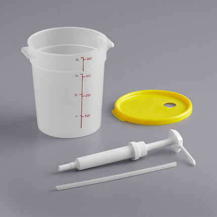 Bộ vòi bơm gia vị Choice kèm hộp tròn trong mờ 3,8 lít nắp vàng, vòi bơm 30 ml