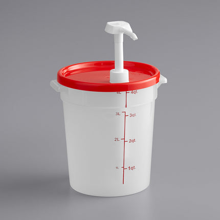 Bộ vòi bơm gia vị Choice kèm hộp tròn trong mờ 3,8 lít nắp đỏ, vòi bơm 30 ml