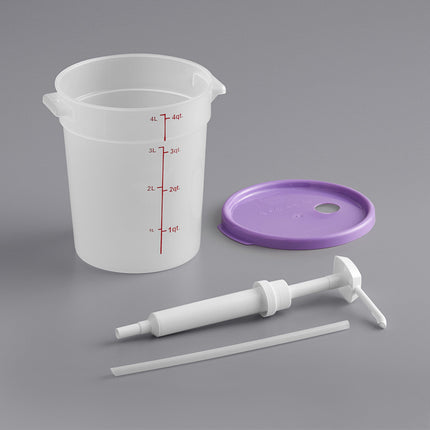Bộ vòi bơm gia vị Choice kèm hộp tròn trong mờ 3,8 lít nắp tím, vòi bơm 30 ml