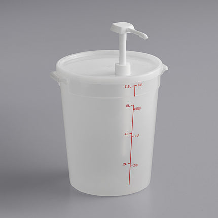 Bộ vòi bơm gia vị Choice kèm hộp tròn trong mờ 7,6 lít có nắp, vòi bơm 30 ml