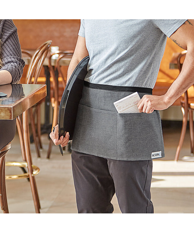 Tạp dề nửa thân vải denim Acopa Kennett xám, 3 túi và dây viền đen