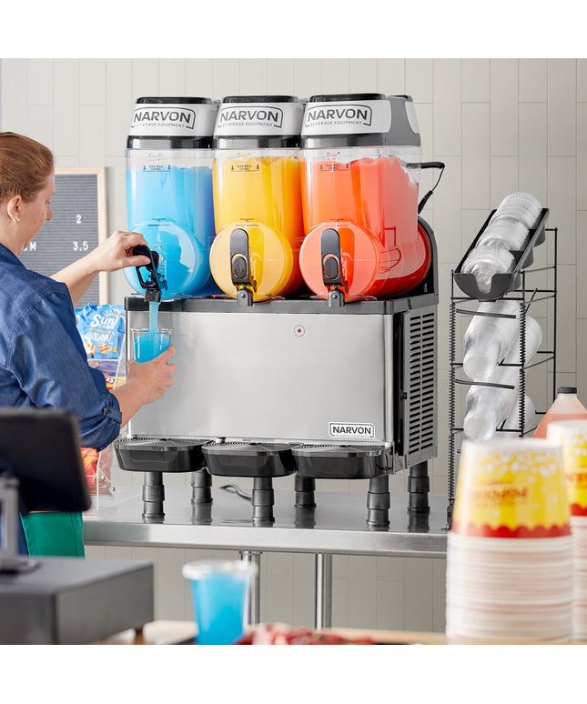 Máy làm đá xay / slushy / đồ uống đông lạnh Narvon SM3 ba bồn 11,4 lít, kiểu rót - 115V